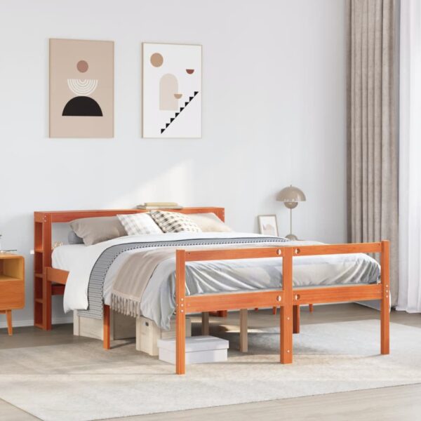 vidaXL sengeramme med sengegavl 120x200 cm massivt fyrretræ gyldenbrun