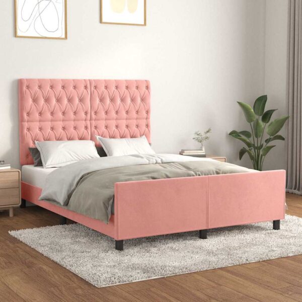 vidaXL sengeramme med sengegavl 140x200 cm fløjl pink