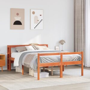 vidaXL sengeramme med sengegavl 160x200 cm massivt fyrretræ gyldenbrun