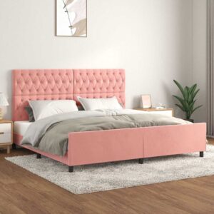 vidaXL sengeramme med sengegavl 200x200 cm fløjl pink