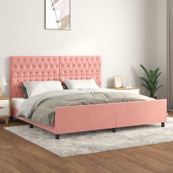 vidaXL sengeramme med sengegavl 200x200 cm fløjl pink