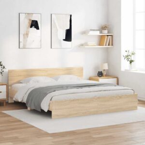 vidaXL sengeramme med sengegavl 200x200 cm sonoma-eg