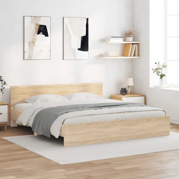 vidaXL sengeramme med sengegavl 200x200 cm sonoma-eg
