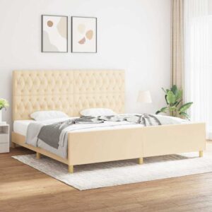 vidaXL sengeramme med sengegavl 200x200 cm stof cremefarvet