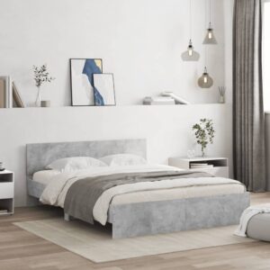 vidaXL sengeramme med sengegavl og LED-lys 160x200 cm betongrå