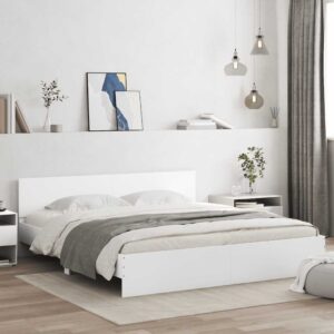 vidaXL sengeramme med sengegavl og LED-lys 200x200 cm hvid