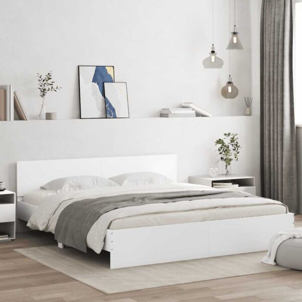 vidaXL sengeramme med sengegavl og LED-lys 200x200 cm hvid