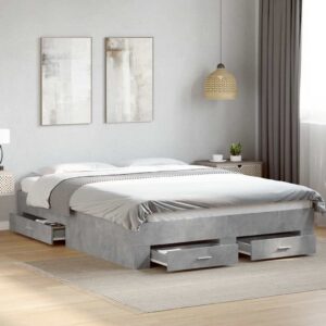 vidaXL sengeramme med skuffer 140x200 cm konstrueret træ betongrå