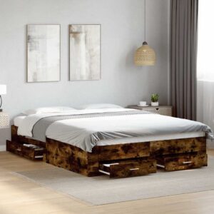 vidaXL sengeramme med skuffer 140x200 cm konstrueret træ røget eg