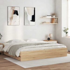 vidaXL sengeramme med skuffer 160x200 cm konstrueret træ sonoma-eg