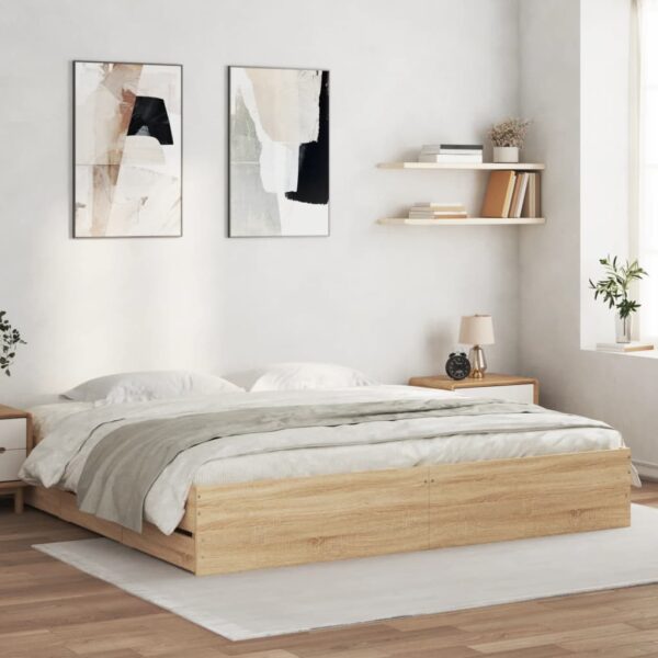 vidaXL sengeramme med skuffer 200x200 cm konstrueret træ sonoma-eg