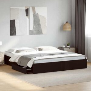 vidaXL sengeramme med skuffer 200x200 cm konstrueret træ sort