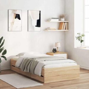 vidaXL sengeramme med skuffer 90x200 cm konstrueret træ sonoma-eg