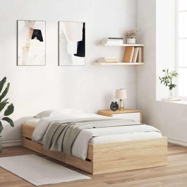 vidaXL sengeramme med skuffer 90x200 cm konstrueret træ sonoma-eg