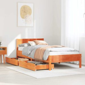 vidaXL sengeramme uden madras 100x200 cm massivt fyrretræ gyldenbrun