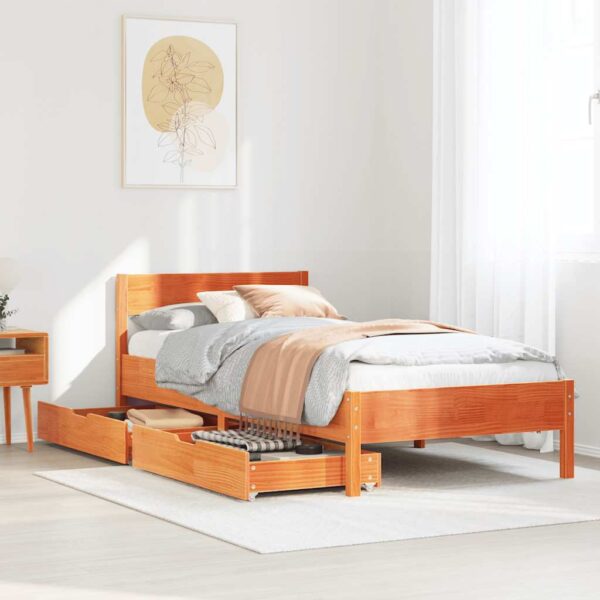 vidaXL sengeramme uden madras 100x200 cm massivt fyrretræ gyldenbrun