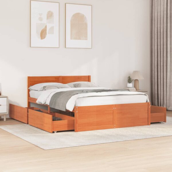 vidaXL sengeramme uden madras 120x200 cm massivt fyrretræ gyldenbrun