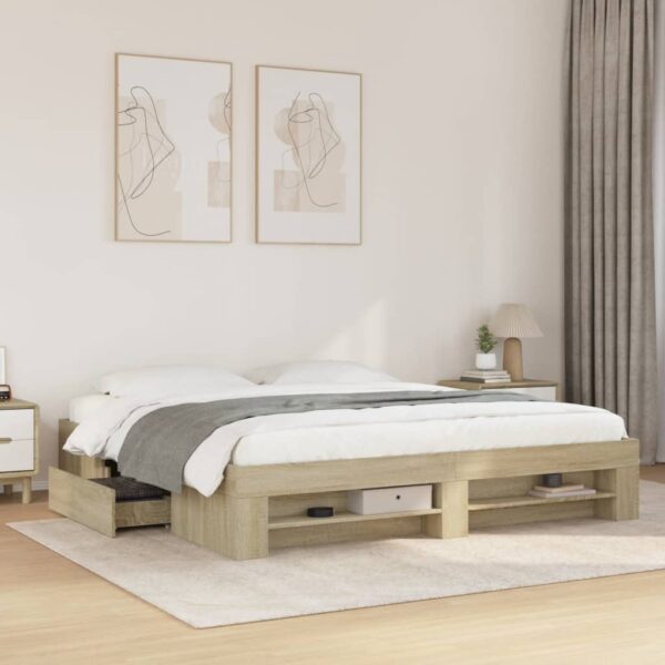 vidaXL sengeramme uden madras 200x200 cm konstrueret træ sonoma-eg