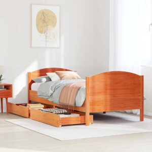 vidaXL sengeramme uden madras 90x200 cm massivt fyrretræ gyldenbrun
