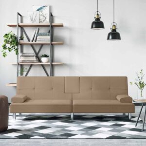 vidaXL sovesofa med kopholdere kunstlæder cappuccinofarvet