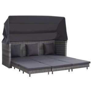 vidaXL udvidelig 3-personers sovesofa med tag polyrattan grå