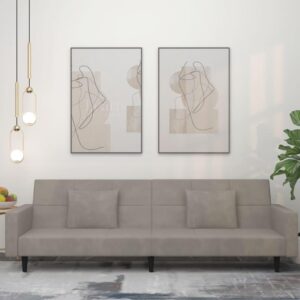 2-personers sovesofa med 2 puder i velour - lysegrå