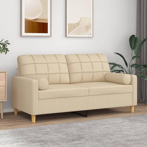 2-personers stofsofa med pyntepuder - cremefarvet