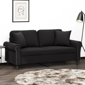 2-personers veloursofa med pyntepuder - sort