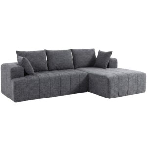 3-personers L-formet hjørnesofa med fodskammel, sovesofa i chenille-stil med fjederkerne, grå