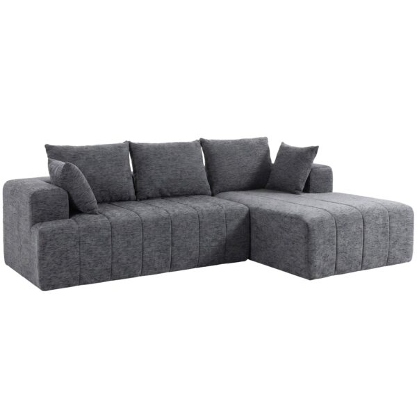 3-personers L-formet hjørnesofa med fodskammel, sovesofa i chenille-stil med fjederkerne, grå