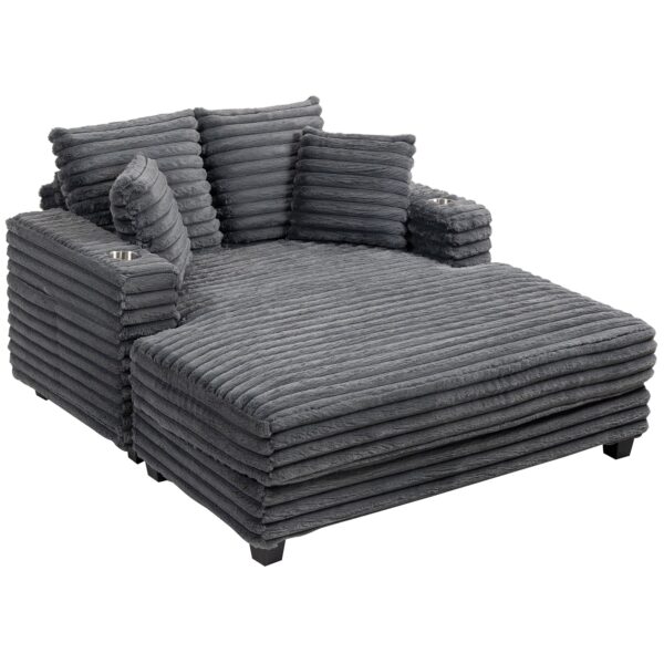 Chaiselong 2-personers stor sovesofa 134 x 151 cm med kopholder til stuen, grå