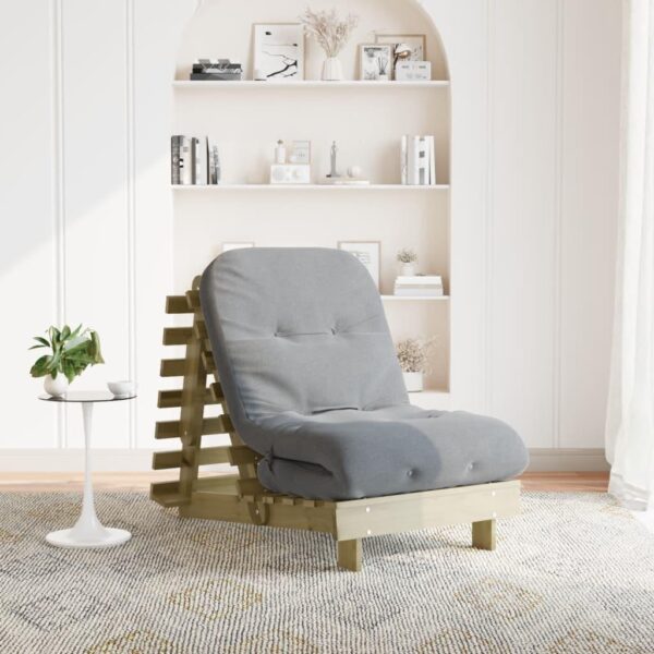 Futon med madras i imprægneret fyrretræ - 70 x 206 cm