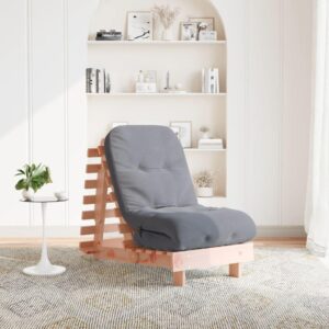 Futon med madras i massivt douglasgran - grå, 60 x 206 cm