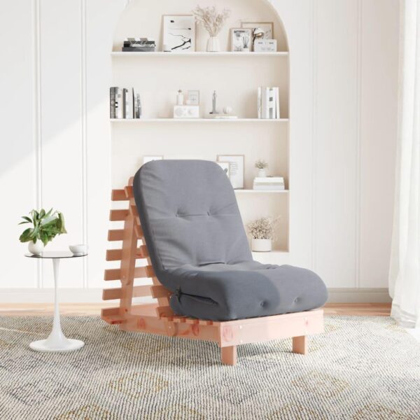 Futon med madras i massivt douglasgran - grå, 60 x 206 cm
