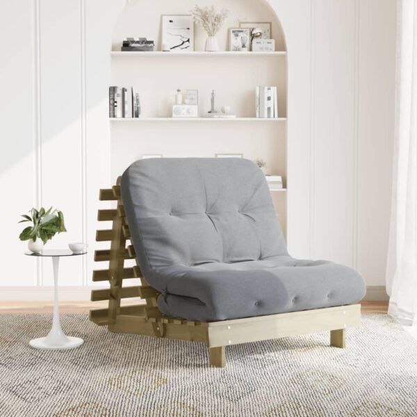 Futon med madras i massivt fyrretræ 80 x 206 cm