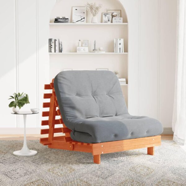 Futon med madras i massivt fyrretræ - 80 x 206 x 11 cm