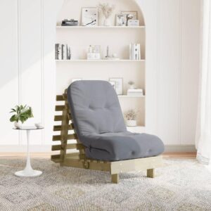 Futon med madras i massivt fyrretræ - grå