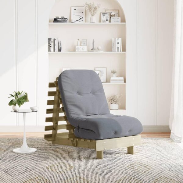 Futon med madras i massivt fyrretræ - grå