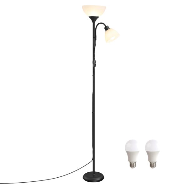 Gulvlampe med læselampe og justerbar arm - Ink black