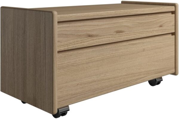 Krone sengebord i olieret egefiner 80 cm bred med 2 skuffer - Dansk produceret. 47 cm dybde Hjul