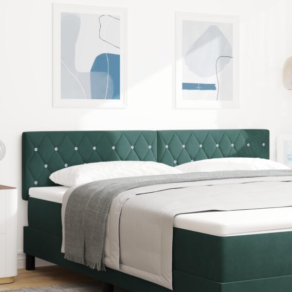 LED-sengegavl med LED-lysstrimler 180 cm - mørkegrøn fløjl