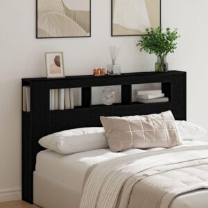 LED-sengegavl med hylde - sort eg, 160 cm