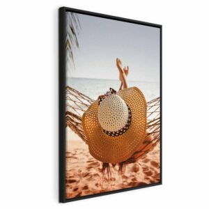 Lærredsbillede Hængekøje på stranden - 1 del, lodret - 40 x 60 cm - I en sort træramme