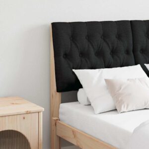 Polstret sengegavl sort 120 cm i massivt fyrretræ