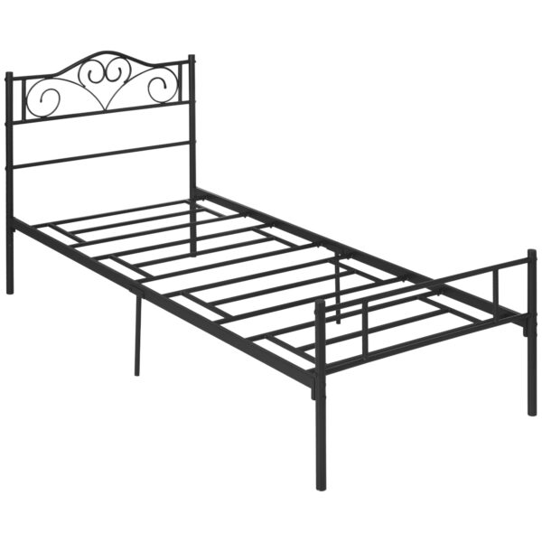 Seng 90 x 200 cm stål med lamelbund, hovedgærde og fodgærde, 31 cm høj, sort