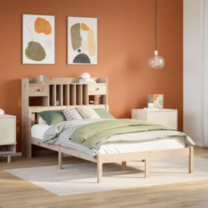 Seng med reol 135x190 cm - massivt fyrretræ, lamelbund