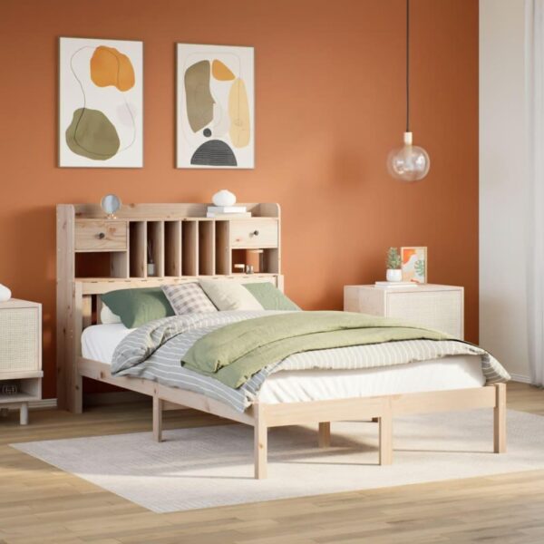 Seng med reol 135x190 cm - massivt fyrretræ, lamelbund