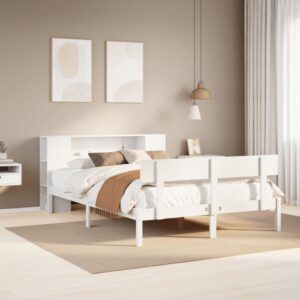 Seng med reol 160x200 cm - massivt fyrretræ, hvid