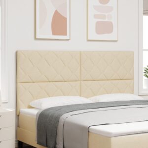 Sengegavl i creme stof - 180 x 7 x 128 cm