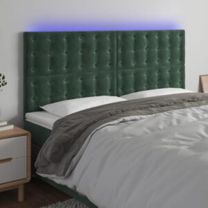 Sengegavl i fløjl med LED-lys 160 x 5 x 118/128 cm - mørkegrøn
